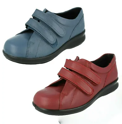 Ladies Easy B Denim Blue Or Russet Red Leather Hook & Loop Casual Shoes : Naomi • £19.99