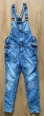 H&M & Denim Womens Jean Bib Overalls Tapered Leg 100% Cotton Distressed Size 4 • $21.95