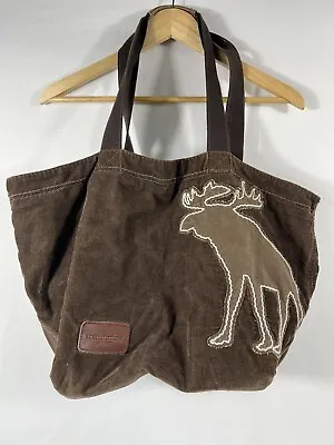 Vintage Y2K Abercrombie Moose Tote Bag Brown Corduroy Logo Embroidered • $19.95