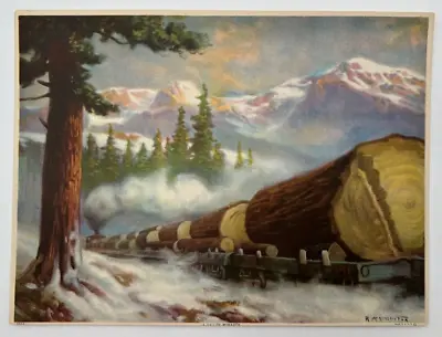 A Fallen Monarch Vintage R Atkinson Fox 1920s Western Print Mountain Log Train • $14.99