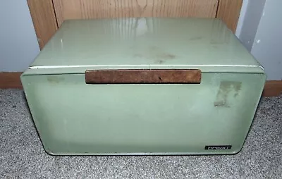 Vintage Mid Century Metal Lincoln BeautyWare Bread Box With Shelf Avocado Green  • $44.99