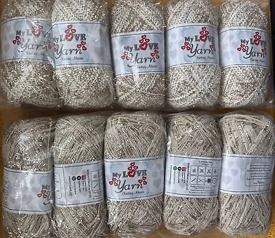 My Love Cream Crinkly Double Knitting Yarn With Gold Glittery Fancy Yarn 10x100g • £12