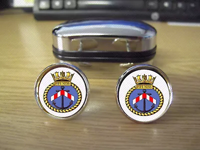 £24.99 • Buy Hms Fife Ness Cufflinks (20mm) Round Brass Rhodium Plated With Strong Clasps