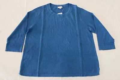 J. Jill Women's Petite Long Sleeve Tidal Seamed Sweater AG4 Cyan Medium NWT • $19.24