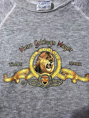 Vintage 1980's MGM Metro Goldwyn Mayer Lion Logo Gray Pullover Sweatshirt Large • $103.42