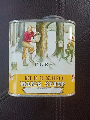 Vintage Old Rare Pure Maple Syrup Leaf Graphic 1 Pint 16 Oz Tin Metal Can • $30