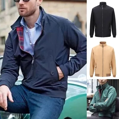 Men Formal Pocket Harrington Jacket Mens Fall Business Long Sleeve Coat Casual • $37.53