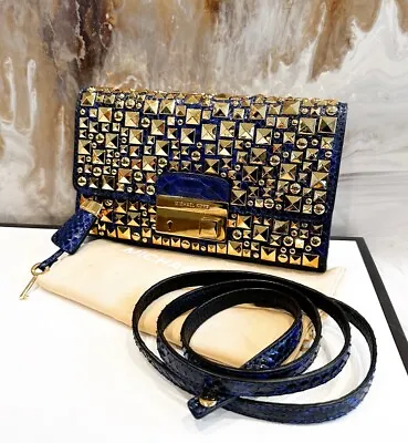 Rare Limited Edition Michael Kors Royal Blue Python Gold Studded Gia Clutch • $595