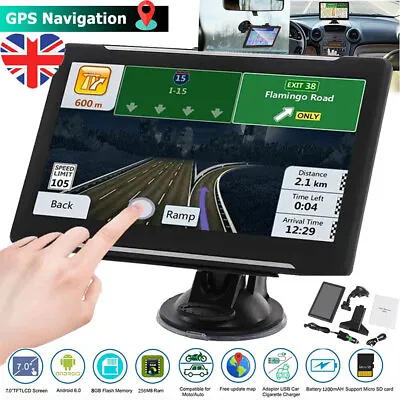 7'' Touch Screen Car Truck Sat Nav GPS Navigation 8GB UK&EU Maps Free Lifetime • £38.69