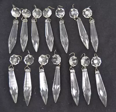 14 Vintage Cut Crystal Prisms Silver Pins Chandelier Lustre Lamp Parts Spear 3  • $20