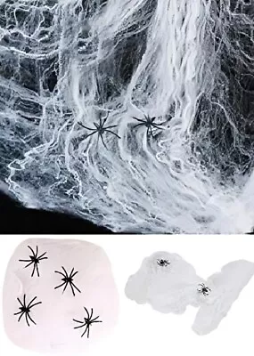 Stretchy Fake Spider Web With Spiders Included Scary Cobweb Party Decoration • £2.69