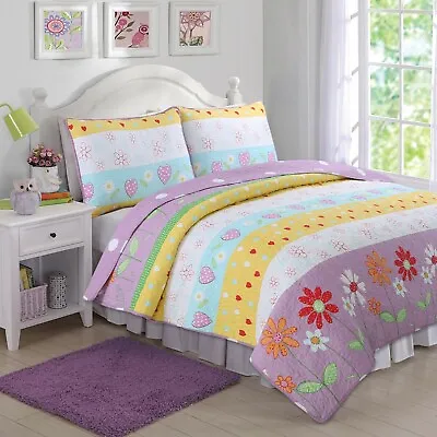 Flower Garden Reversible Girl Quilt Set Bedspread Coverlet • $39.99
