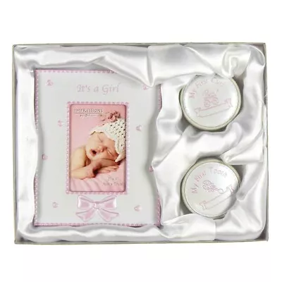 Pink ~ Baby Photo Frame It's A Girl & 1st Tooth & Curl Gift Set By Celebrations • £13.95