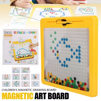 Montessori Magnetic Dot Art Drawing Large Doodle Board W/Magnetic Pens & Beads • £15.89
