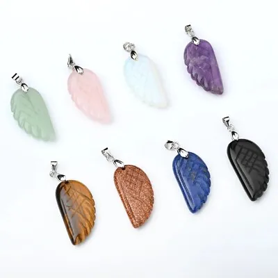 Real Gemstone Healing Stone Angel Wings Crystal Quartz Pendant Neckless • £5.95