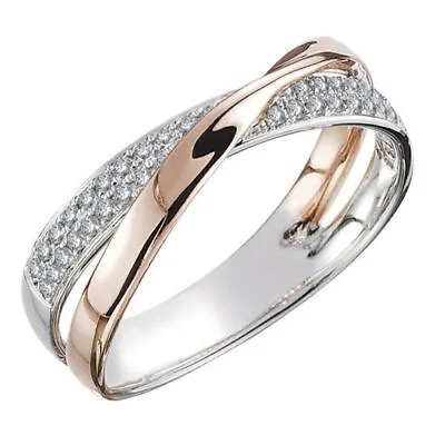 Hot Silver Two-Color X-shape Ring Rose Gold For LADY Girls Wedding Jewelry Gift • £2.87