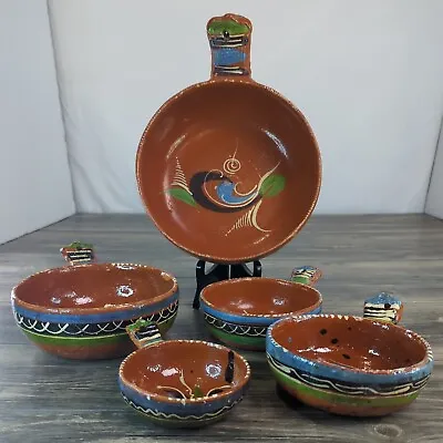 Vintage Handcrafted Red Clay Pottery Nesting Bowls With Handles Made In Mexico • $39.95