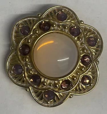 Monet Signed Gold Tone W/ Pink Cabochort & Purple Rhinestone Pin/ Brooo • $4.99