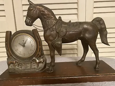 Vtg Horse Mantle Lifetime Clock Figure On Wood Base. • $63