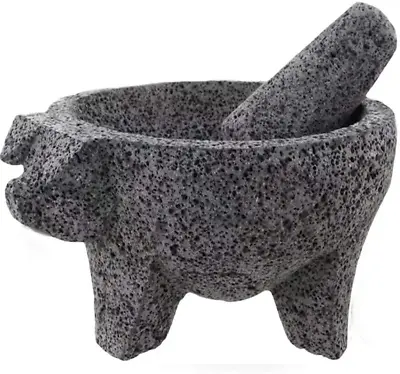 MX Molcajete 9 Inch With Pig Design; Spice Mortar; Made With Volcanic Stone; Mol • $53.99