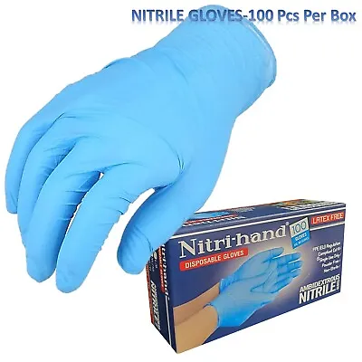 Disposable Blue Nitrile Examination Gloves Latex Powder Free Non Sterile Box 100 • £0.99