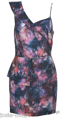 Topshop Space/Star Cosmic Galaxy Peplum Asymmetric Dress 16 44 One Shoulder New • £28