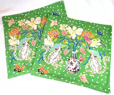 Chinoiserie Monkey Butterfly Floral Pillow Cover Green 18x18 - SET OF 2 • $40