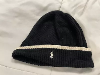 #M55 Mens Polo Ralph Lauren Wool Knit Cap Beanie Black And Tan OS • $14.95