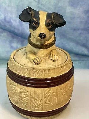 Vintage FOX TERRIER JACK RUSSELL DOG LID TOBACCO JAR HUMIDOR CZECHOSLOVAKIA 7 JM • $49.95