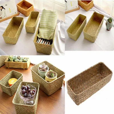 £8.12 • Buy Retro Simple Seagrass Storage Basket Handmade Woven Box Home Desktop Organizer