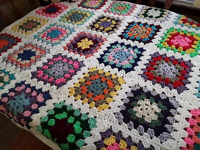 NEW Hand Crochet Granny Square Blanket Afghan Throw 40x53 White Trim 30 Squares • $38