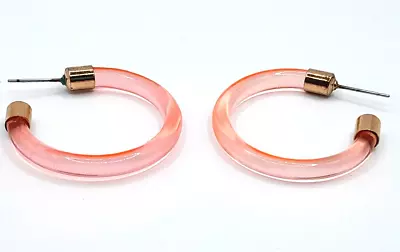 Vintage Pastel Pink Lucite 1.25  Lightweight Hoop Earrings • $15.02
