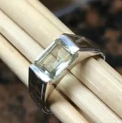 Solid 925 Sterling Silver Natural Green Amethyst Cut Gemstone Men's Unisex Ring • $44.97