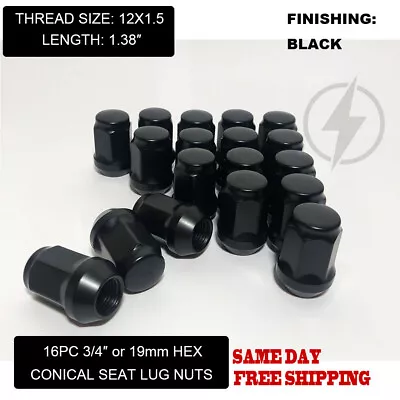 FIT HOND MAZDA 2 MIATA PROTEGE MX-5 ACORN LUG NUT CONE SEAT 12x1.5 BLACK 16PC • $18.29