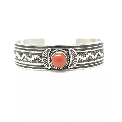 Adrian Reeves Long Mediterranean Coral Navajo Sterling Silver Stacker Bracelet • $575