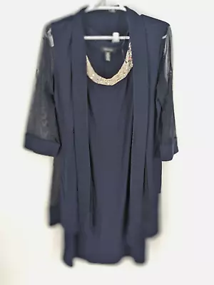 R&M Richard Women's 2 Piece Mesh Panel Beaded Neck Jacket Dress | Size 12 • $30.99