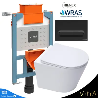 Rimless ECO Wall Hung Toilet & VITRA Low Height Concealed WC Cistern Frame Plate • £154.95