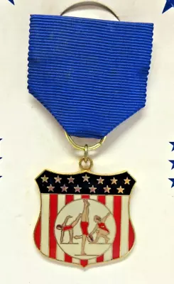 Vtg Sports Award Gymnastics Balance Beam Medal W Blue Ribbon Patriotic USA • $9.99