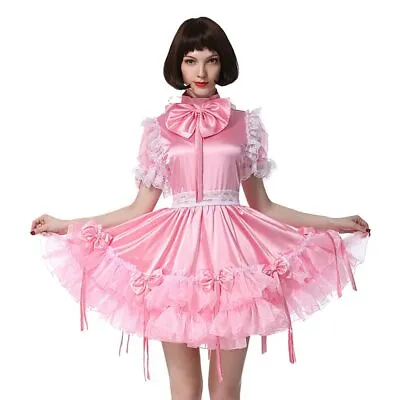 Sissy Maid Pink Satin Dress Cosplay Costume • $34.95