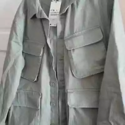 Zara Chore Barn Jacket Mens Large Green Button Up Shacket Canvas Long Sleeve • $45