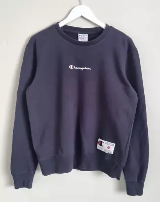 Champion Sweater Sweatshirt Size Medium M Mens Navy Blue Spell Out • £9.95