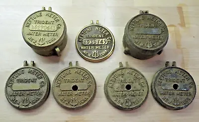 Lot Of 7 Vtg Antique Neptune Trident New York Steam Punk Water Meter Lids Caps • $32.50