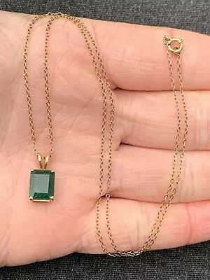 14ct Gold 3.00ct Natural Emerald Vintage Pendant On 9ct Gold Chain 14k 585 9k • $224.61