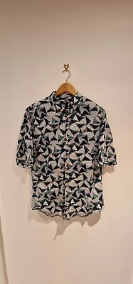 Farah Vintage Geometric Patterned Shirt Graphic Gr Short Sleeve Slim Men's Large • £15