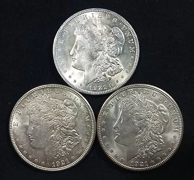 1921 P D S Morgan Silver Dollars - Nice Lot - Complete Set Of 3 Coins • $115