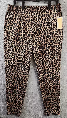 MICHAEL Michael Kors Leopard Print Slim Ankle Pants Women's L Dark Camel Pull On • $30.90