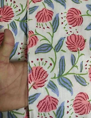 Indian Peach Floral Hand Block Print Running Cotton Voile Fabric By The Yard • $40.16