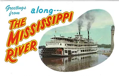 Vintage Mississippi RIVER Chrome Postcard Greetings From Along Steamboat • $0.99