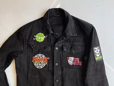 Denim Jean Jacket Band Patch Slipknot Misfits Iron Maiden Black Men Medium • $24.99