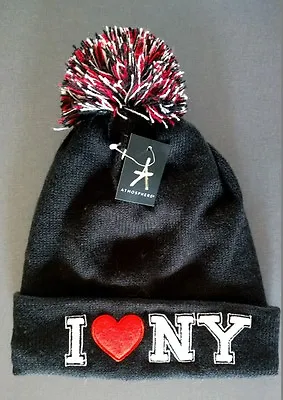 £8.56 • Buy New York Winter Hat Pompom Hat Warm Beanie Knitted Cap I Love NY Black New